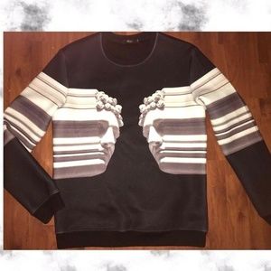 PINLI MEN'S BLACK SCUBA KNIT SHIRT~GRAPHIC/STRIPES